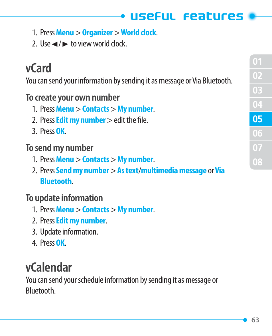 Vcard, Vcalendar | Pantech P1000 User Manual | Page 64 / 97