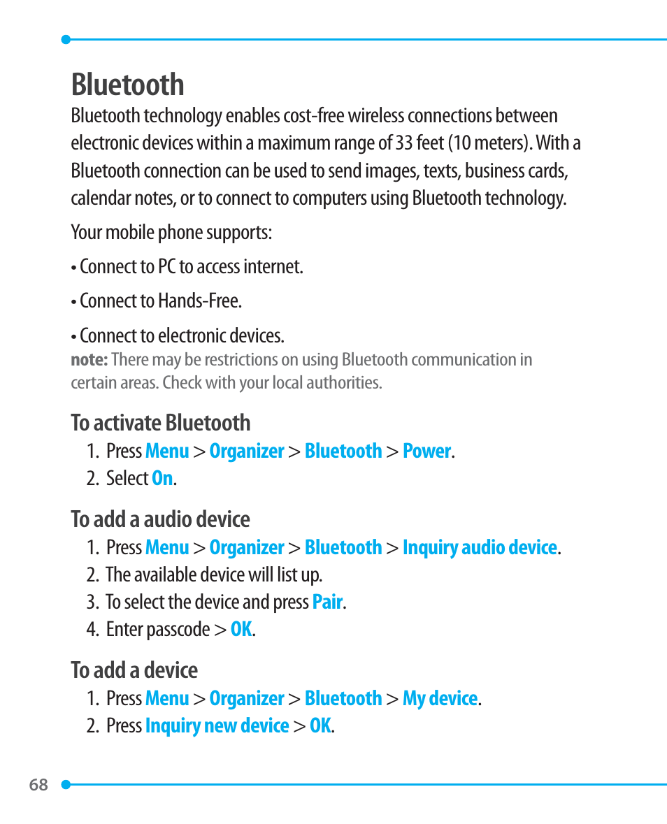 Bluetooth | Pantech P1000 User Manual | Page 69 / 97