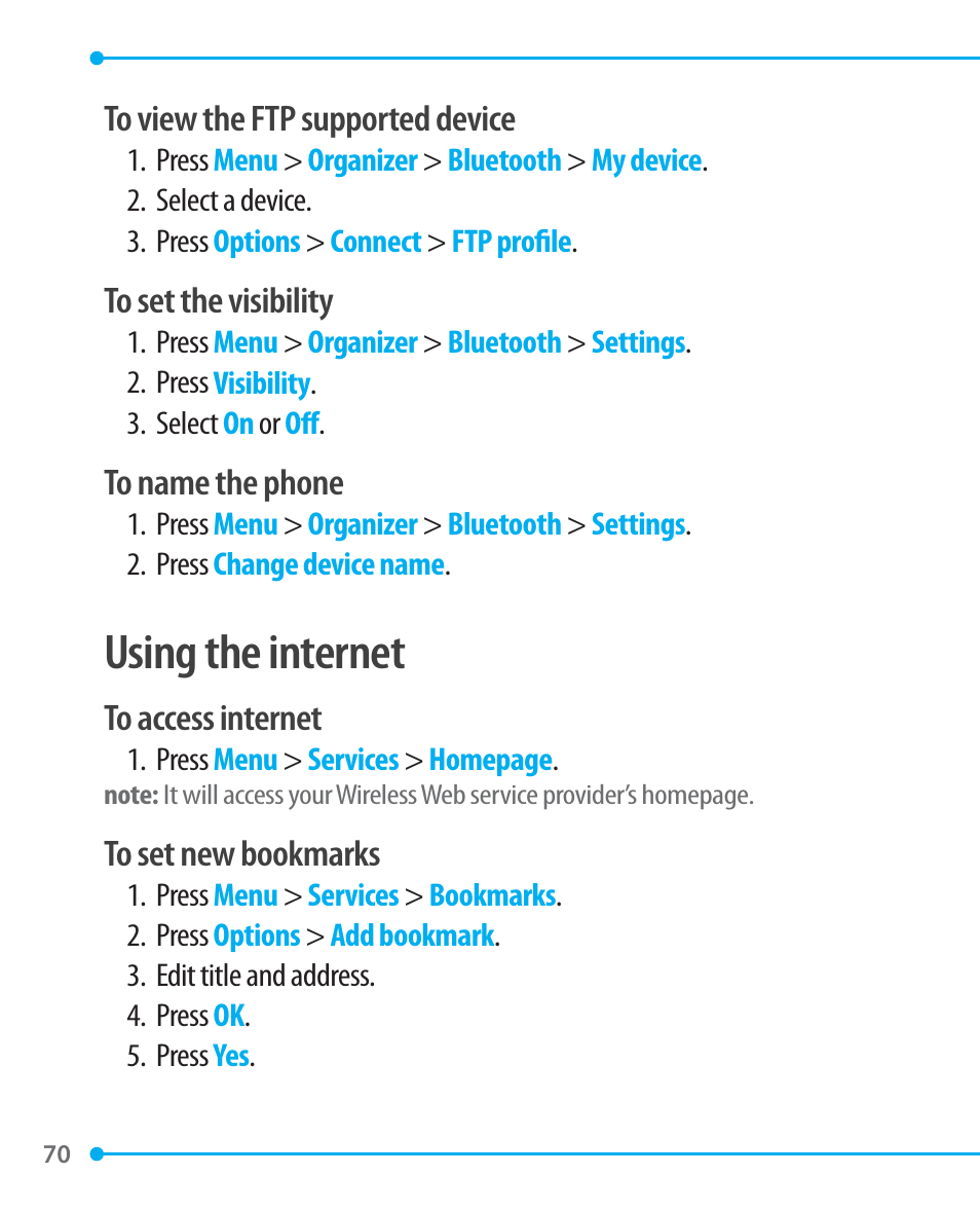 Using the internet | Pantech P1000 User Manual | Page 71 / 97