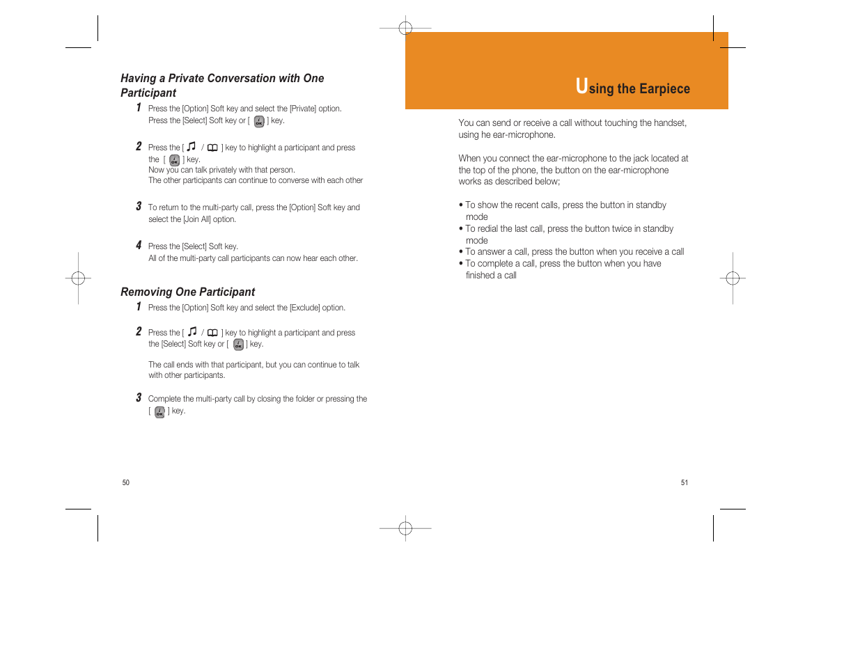 Sing the earpiece | Pantech GF200 User Manual | Page 26 / 76