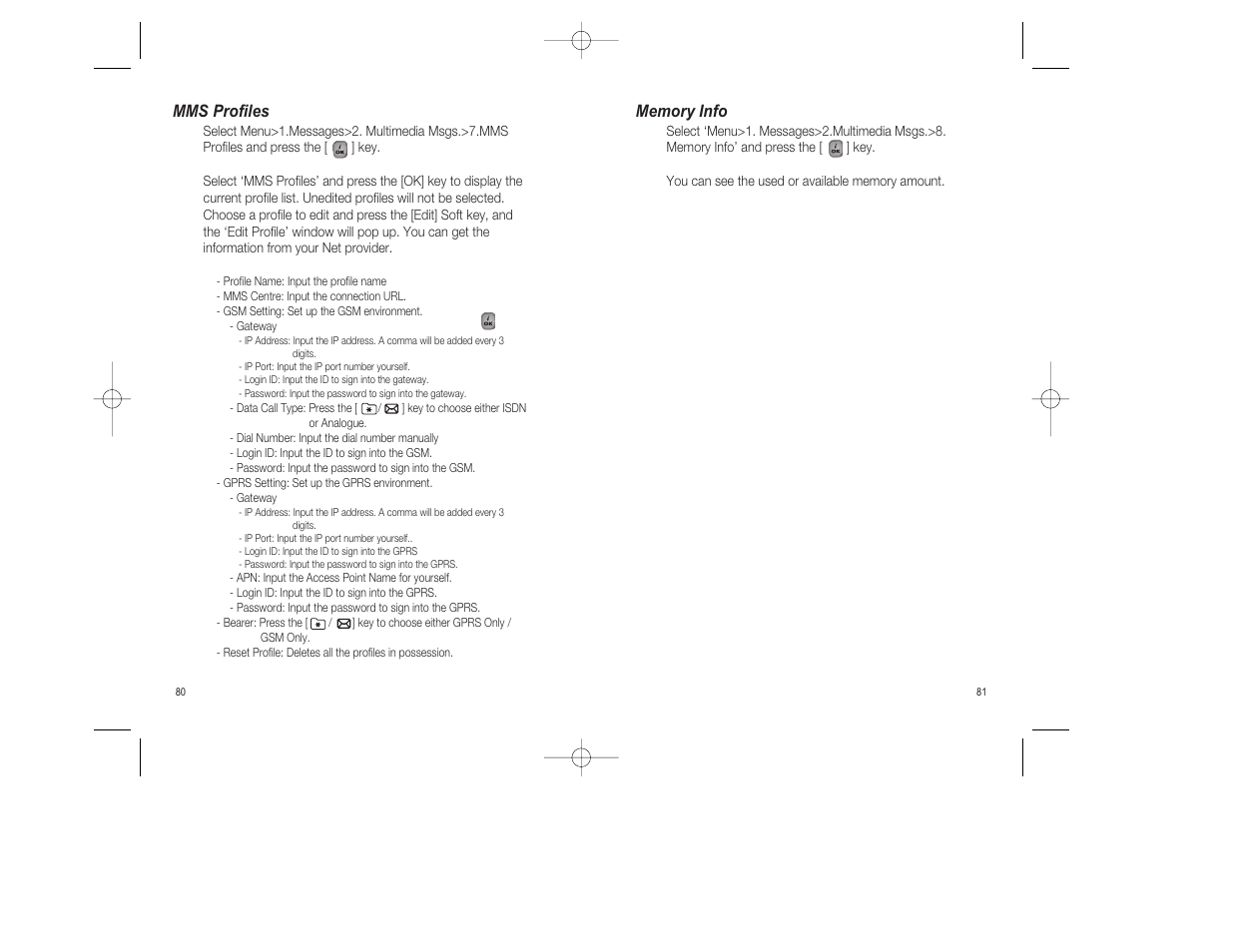 Mms profiles | Pantech GF200 User Manual | Page 41 / 76