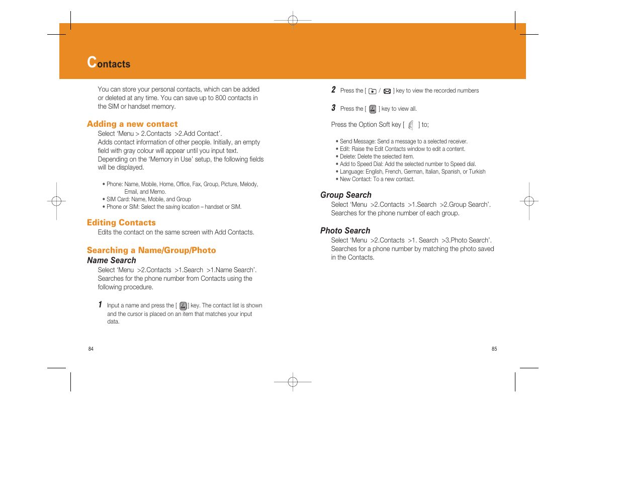 Ontacts | Pantech GF200 User Manual | Page 43 / 76