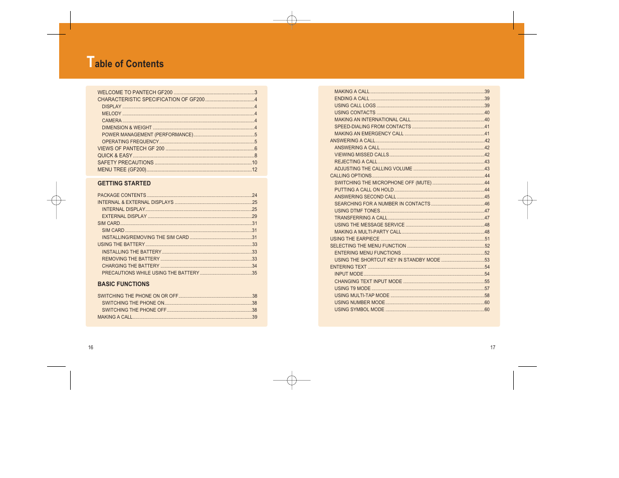Able of contents | Pantech GF200 User Manual | Page 9 / 76