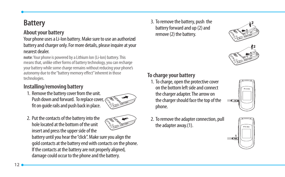 Battery | Pantech CDM8635 User Manual | Page 12 / 67