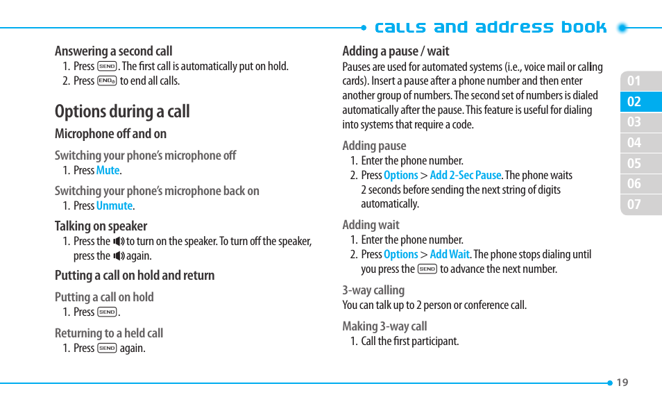 Options during a call | Pantech CDM8635 User Manual | Page 19 / 67