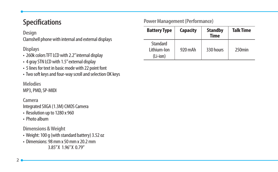 Specifications | Pantech CDM8635 User Manual | Page 2 / 67