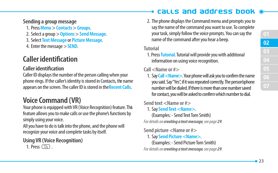 Caller identification, Voice command (vr) | Pantech CDM8635 User Manual | Page 23 / 67
