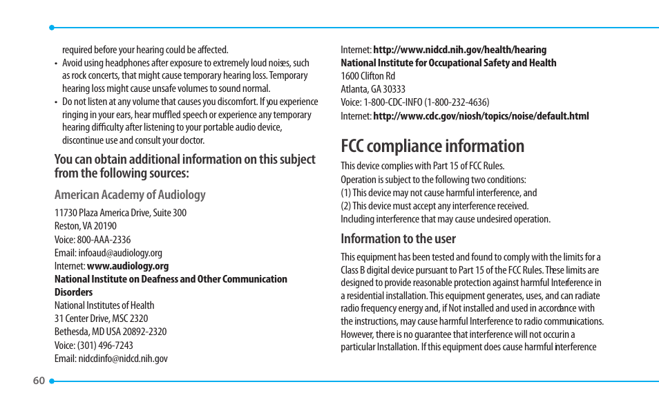 Fcc compliance information, Information to the user | Pantech CDM8635 User Manual | Page 60 / 67