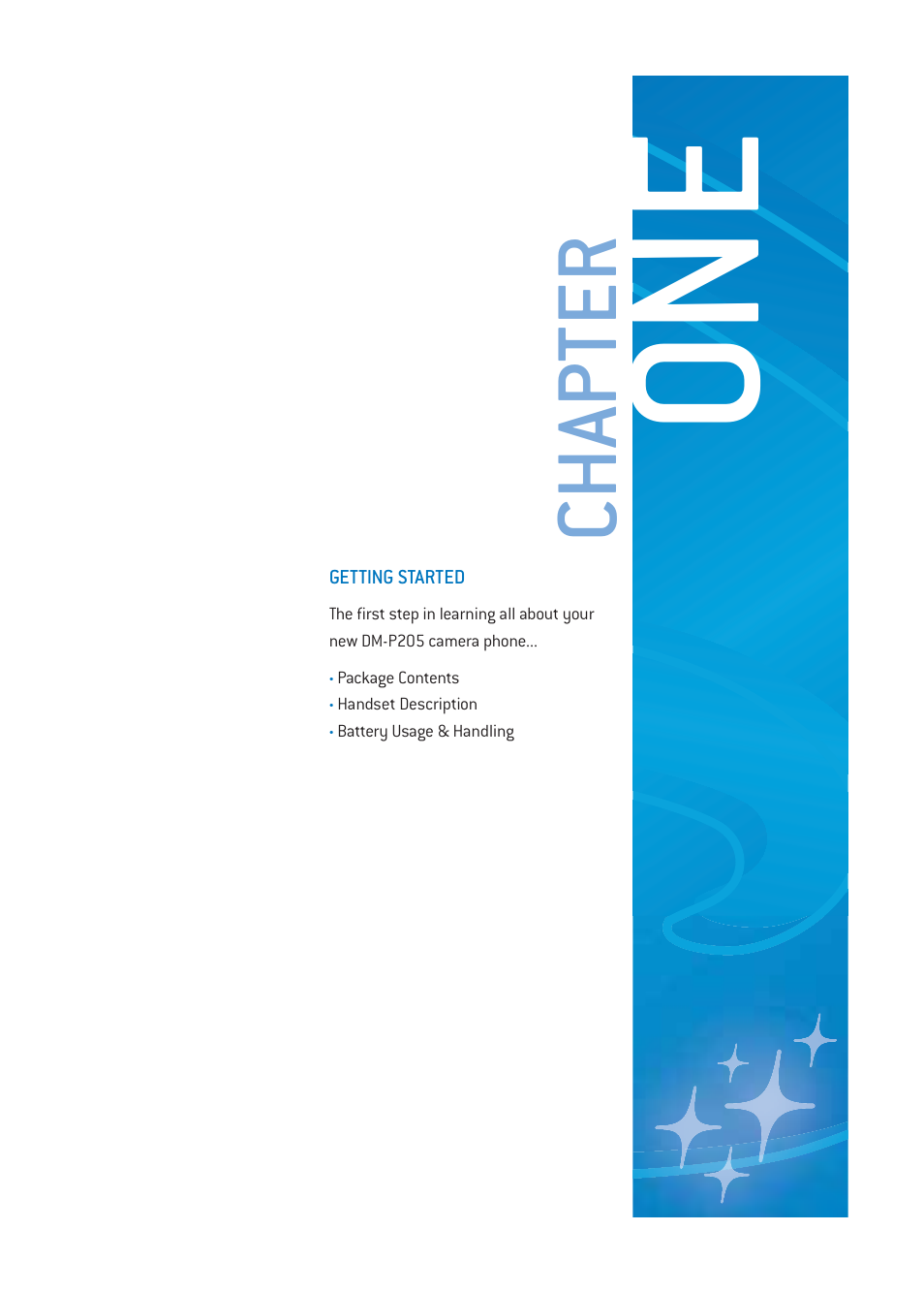 On e, Chapter | Pantech DM-P205 User Manual | Page 11 / 149