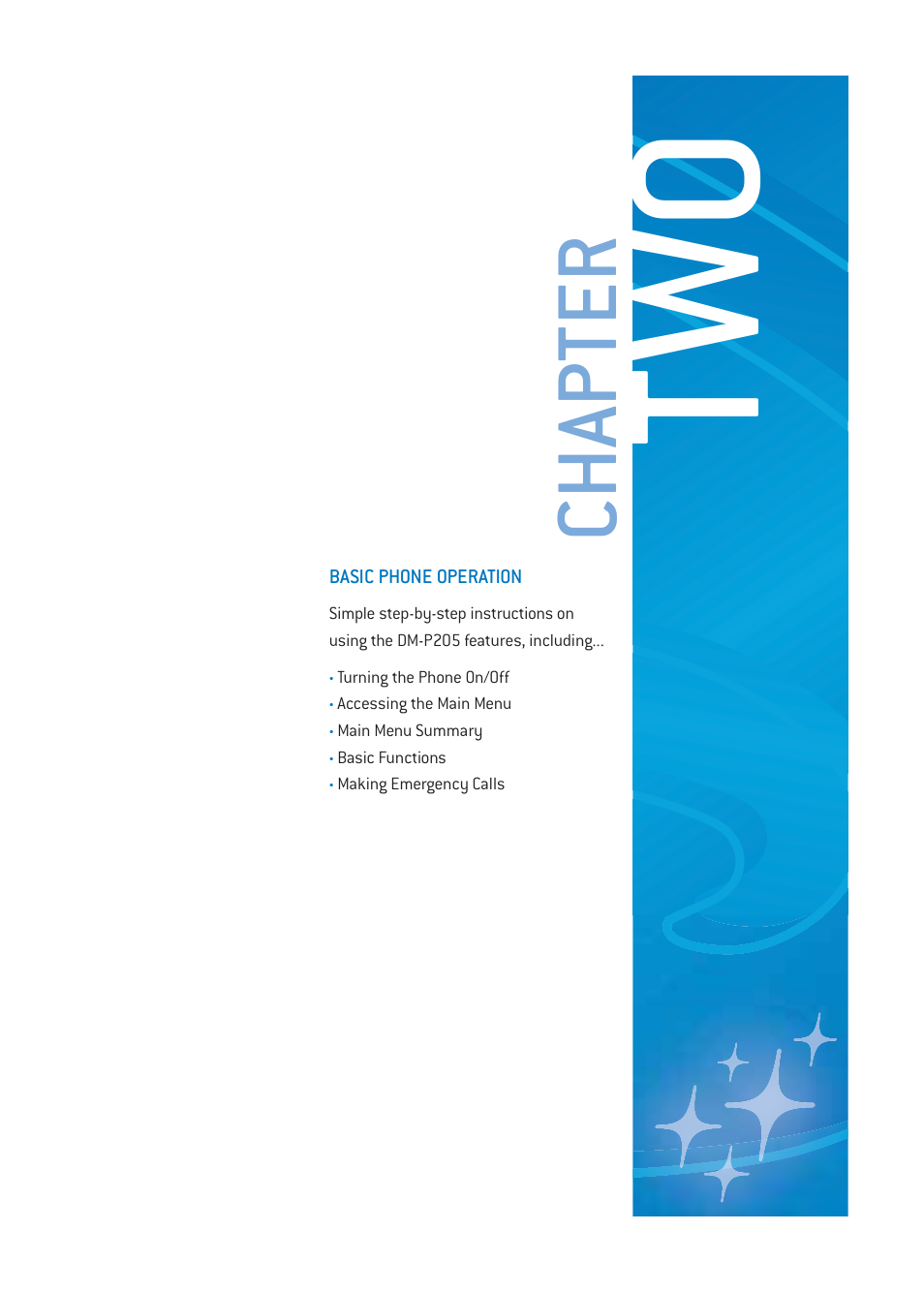 Tw o, Chapter | Pantech DM-P205 User Manual | Page 21 / 149