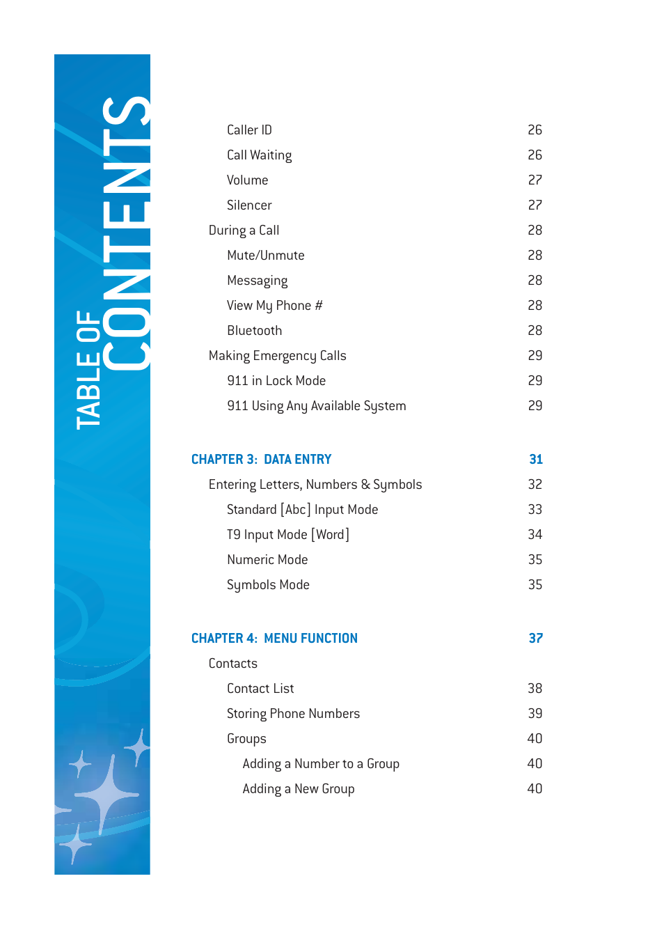 Co ntents, Ta bl e o f | Pantech DM-P205 User Manual | Page 4 / 149