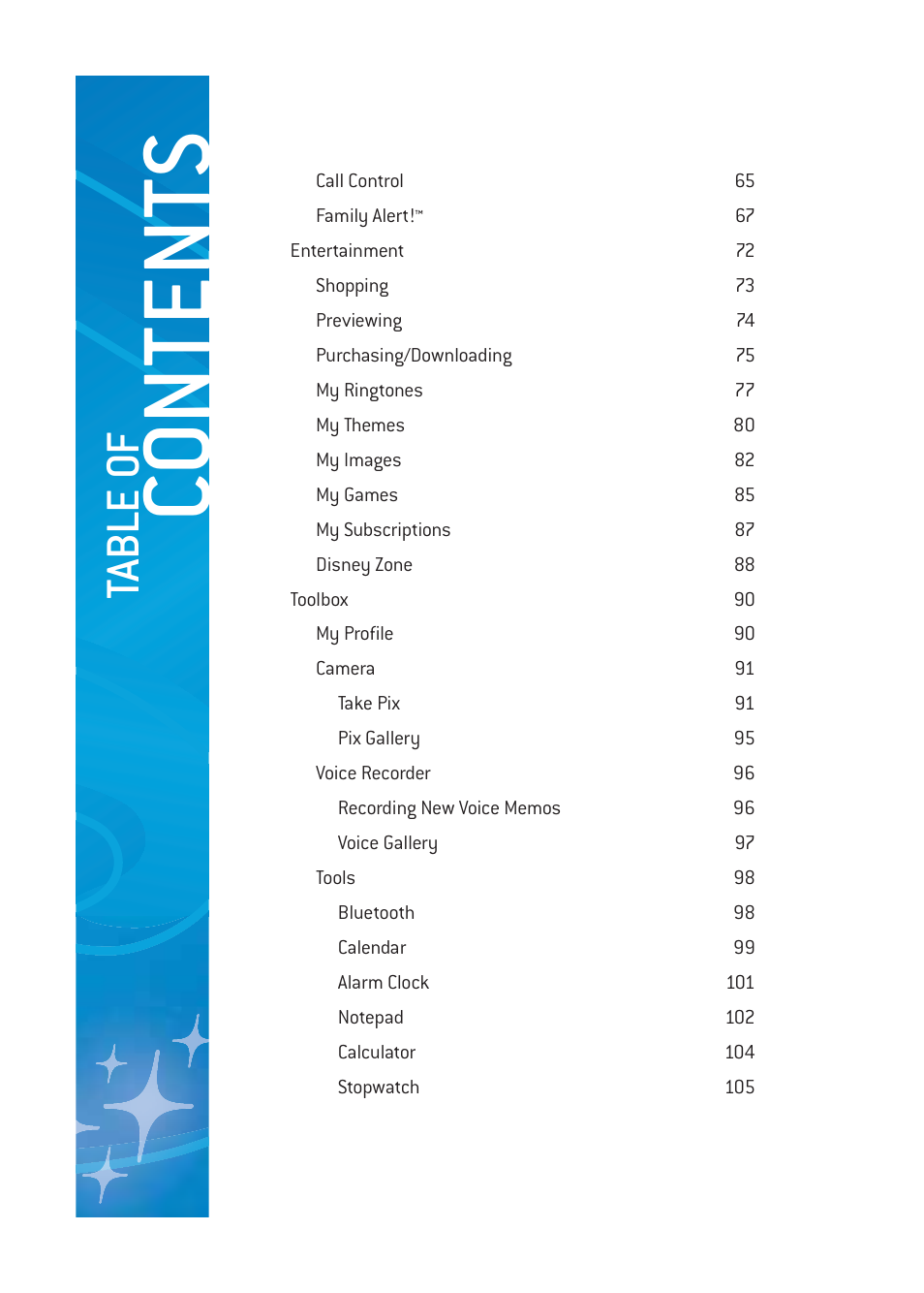 Co ntents, Ta bl e o f | Pantech DM-P205 User Manual | Page 6 / 149
