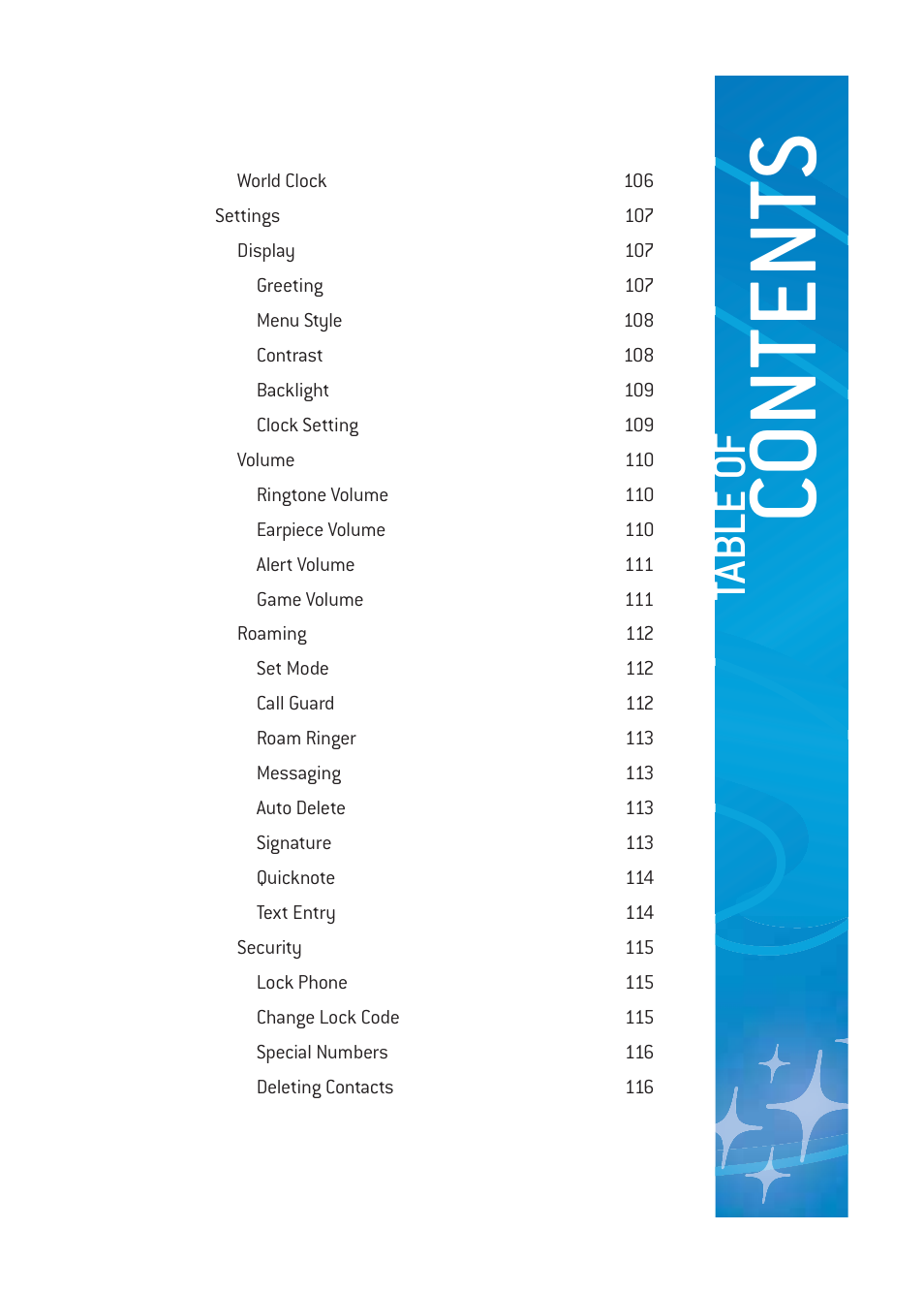 Co ntents, Ta bl e o f | Pantech DM-P205 User Manual | Page 7 / 149