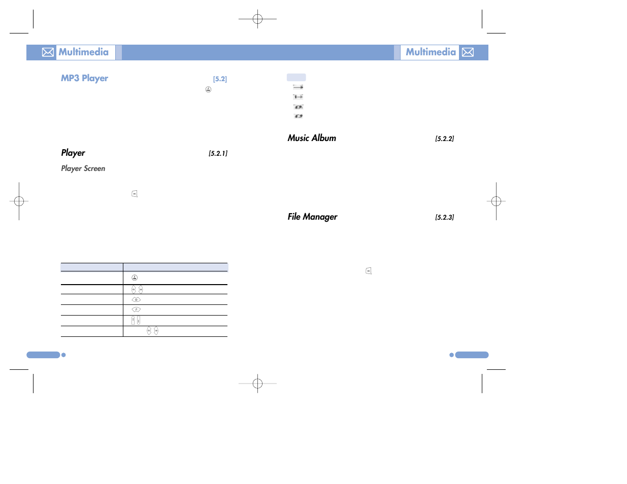 Multimedia, Mp3 player, Player | Music album, File manager | Pantech PG-3500 User Manual | Page 52 / 78