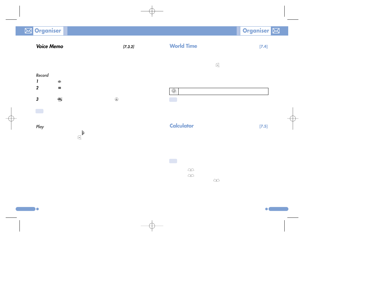 Organiser, World time, Calculator | Pantech PG-3500 User Manual | Page 62 / 78