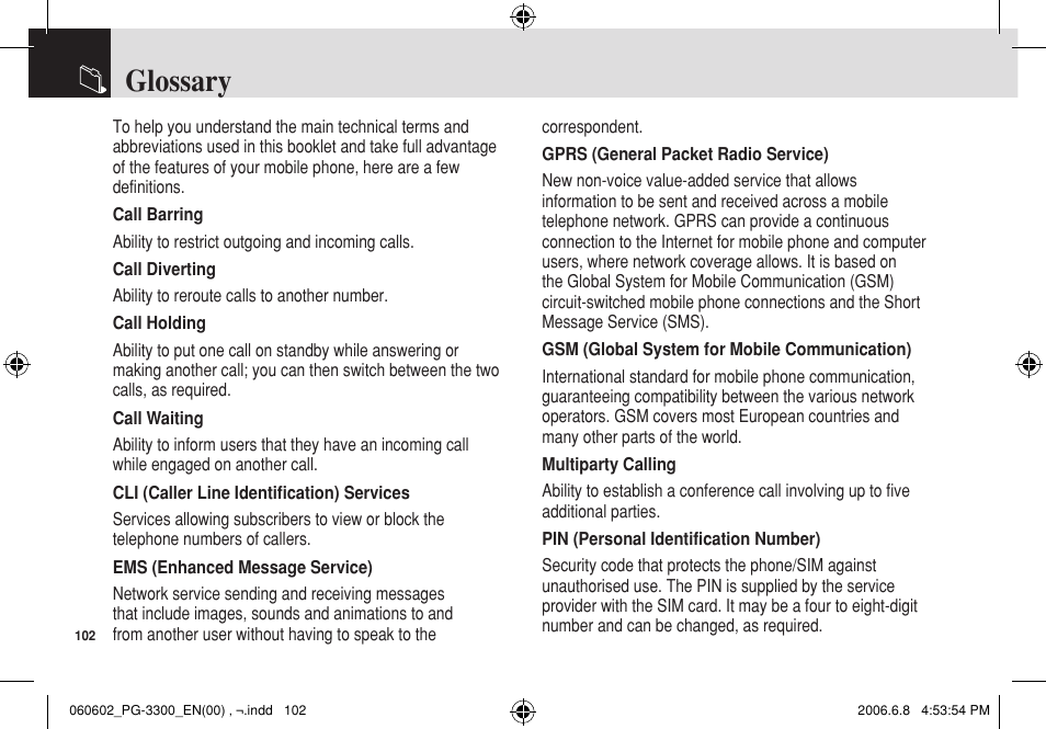 Glossary | Pantech PG-3300 User Manual | Page 103 / 105