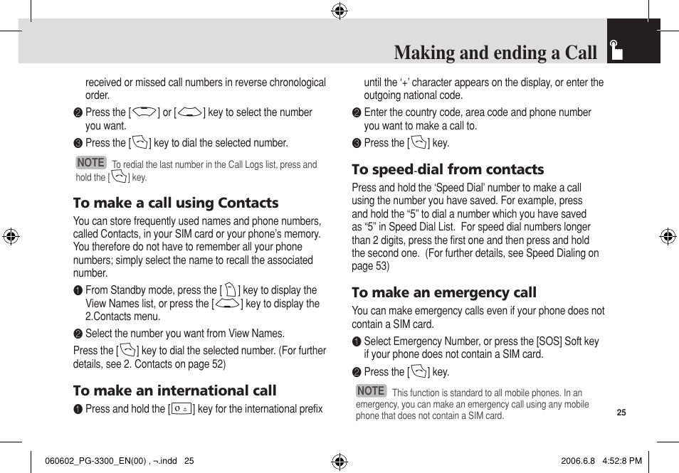 Making and ending a call | Pantech PG-3300 User Manual | Page 26 / 105