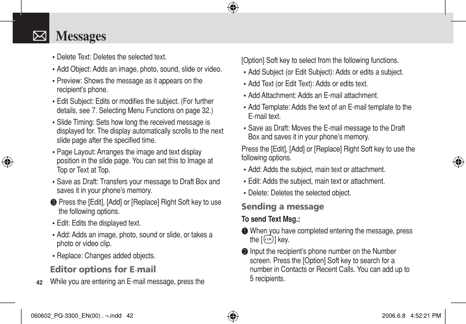 Messages | Pantech PG-3300 User Manual | Page 43 / 105