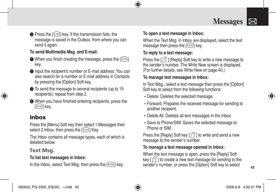 Messages | Pantech PG-3300 User Manual | Page 44 / 105