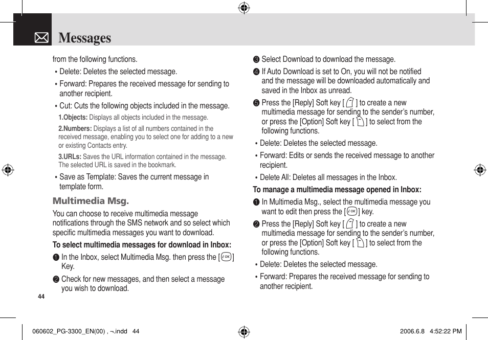 Messages | Pantech PG-3300 User Manual | Page 45 / 105