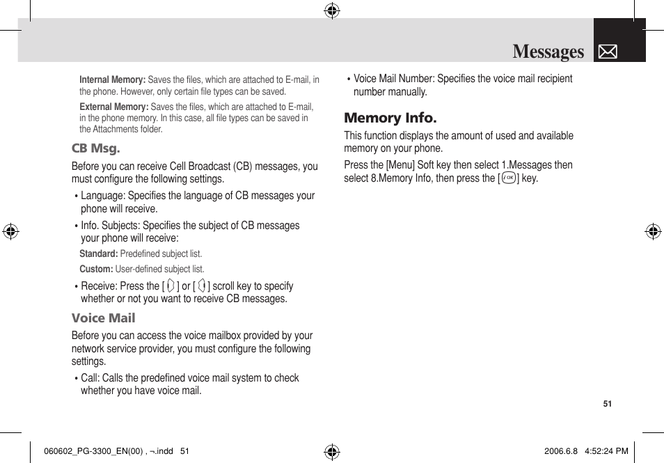 Messages | Pantech PG-3300 User Manual | Page 52 / 105