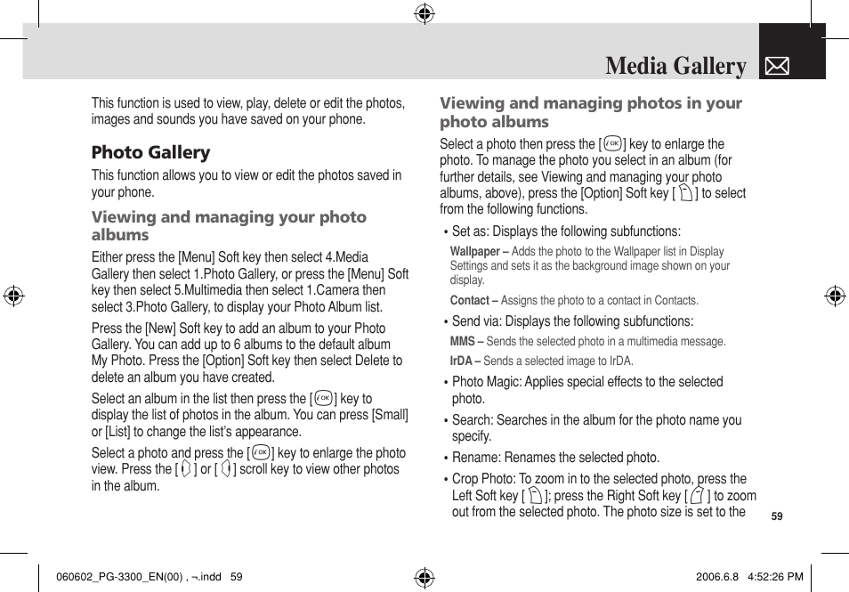 Media gallery | Pantech PG-3300 User Manual | Page 60 / 105