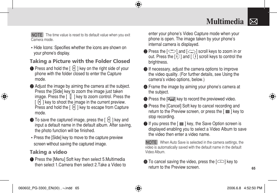 Multimedia | Pantech PG-3300 User Manual | Page 66 / 105