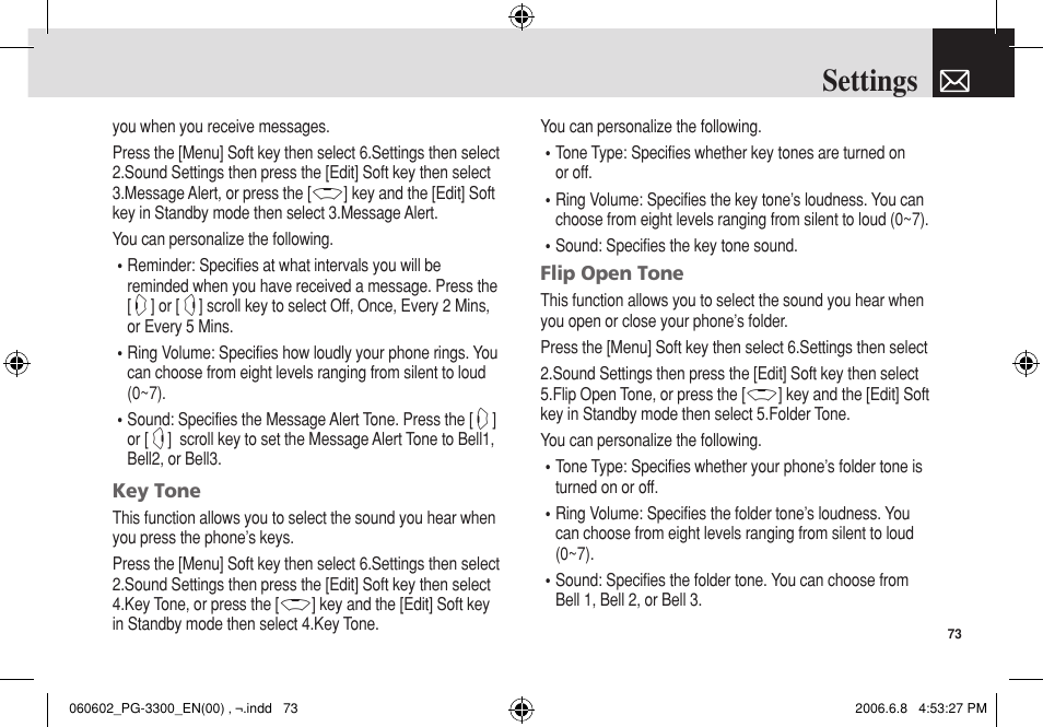 Settings | Pantech PG-3300 User Manual | Page 74 / 105