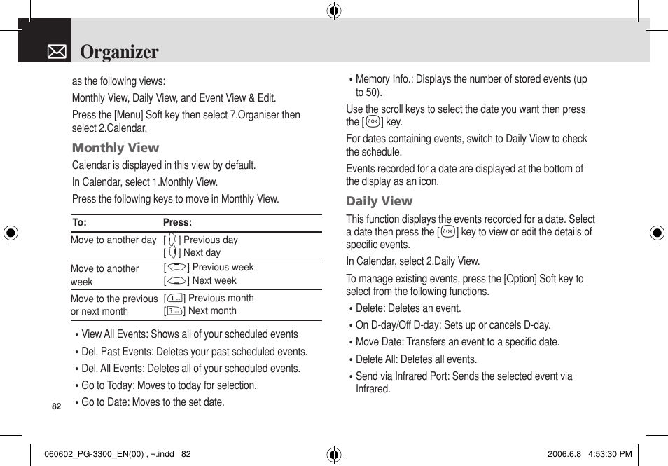 Organizer | Pantech PG-3300 User Manual | Page 83 / 105