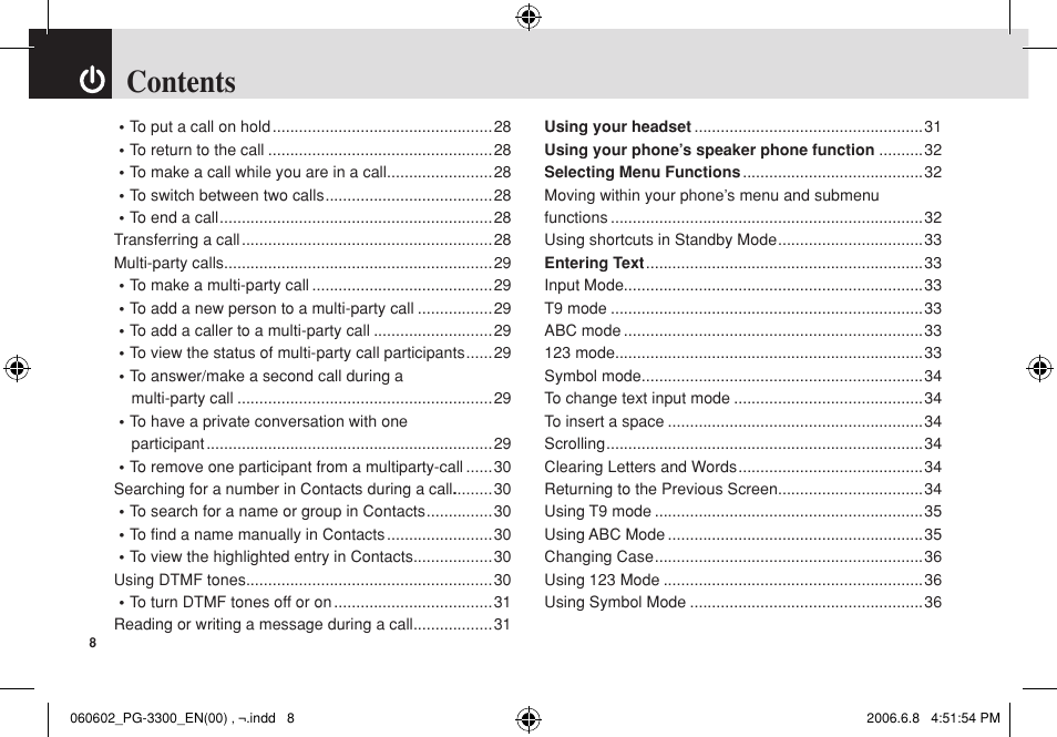Pantech PG-3300 User Manual | Page 9 / 105