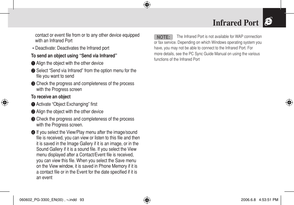 Infrared port | Pantech PG-3300 User Manual | Page 94 / 105