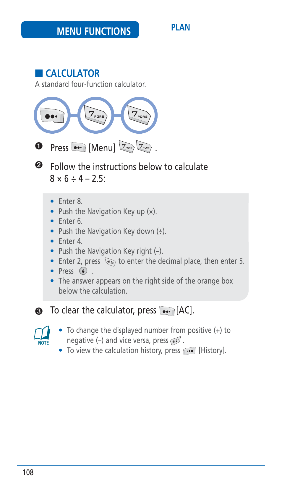 Menu functions, Calculator | Pantech HERO Cell phone User Manual | Page 108 / 158