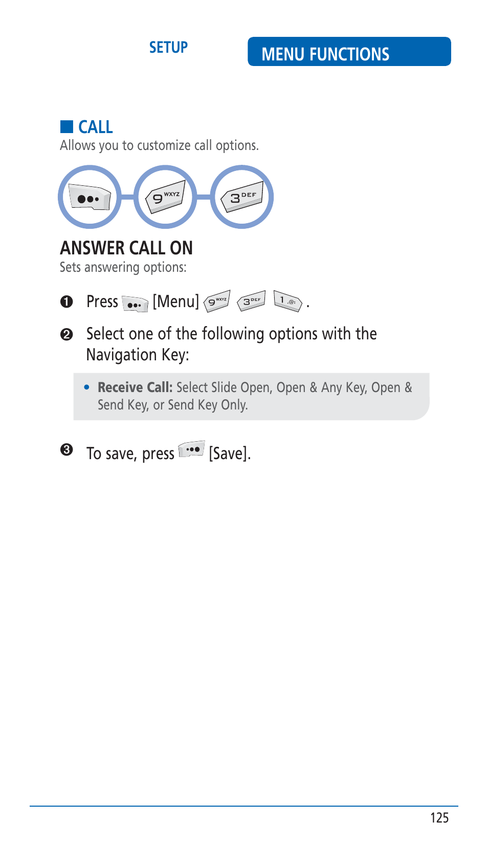 Answer call on | Pantech HERO Cell phone User Manual | Page 125 / 158