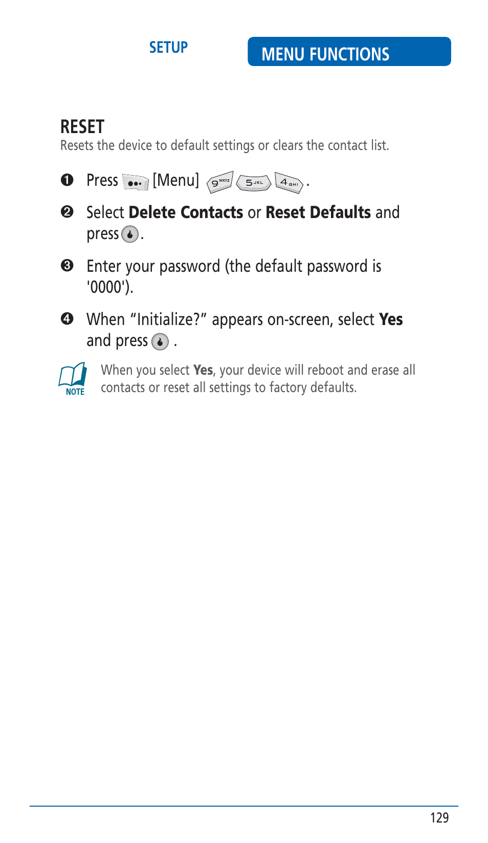 Reset | Pantech HERO Cell phone User Manual | Page 129 / 158