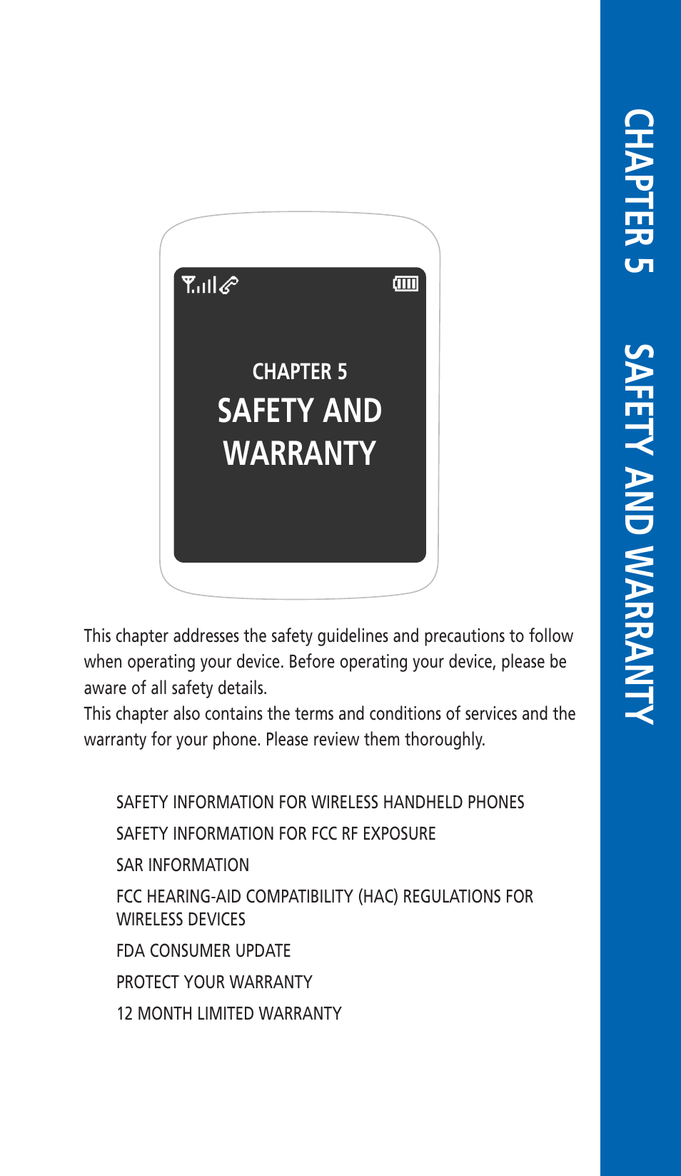 Chapter 5 safety and warranty, Safety and warranty | Pantech HERO Cell phone User Manual | Page 135 / 158