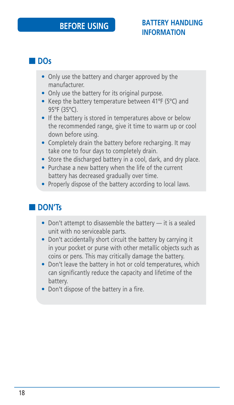 Before using, Don’ts | Pantech HERO Cell phone User Manual | Page 18 / 158