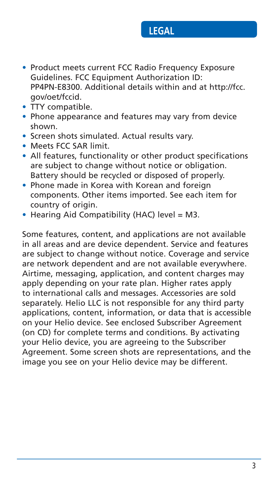 Legal | Pantech HERO Cell phone User Manual | Page 3 / 158