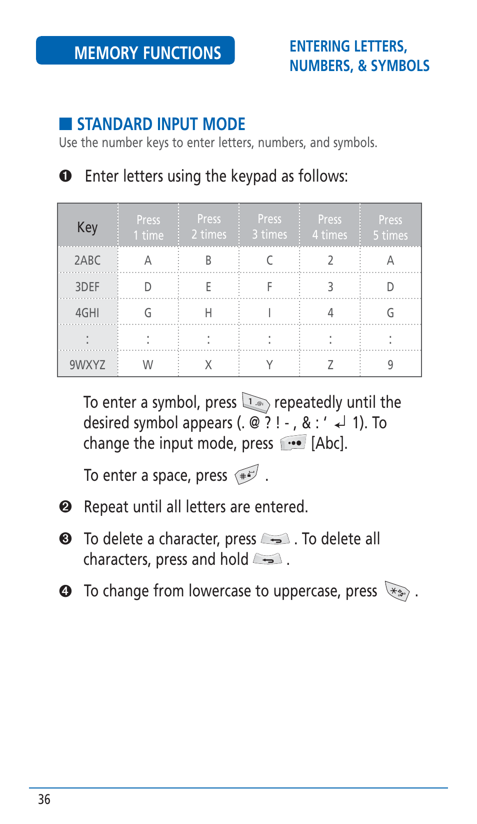 Standard input mode | Pantech HERO Cell phone User Manual | Page 36 / 158