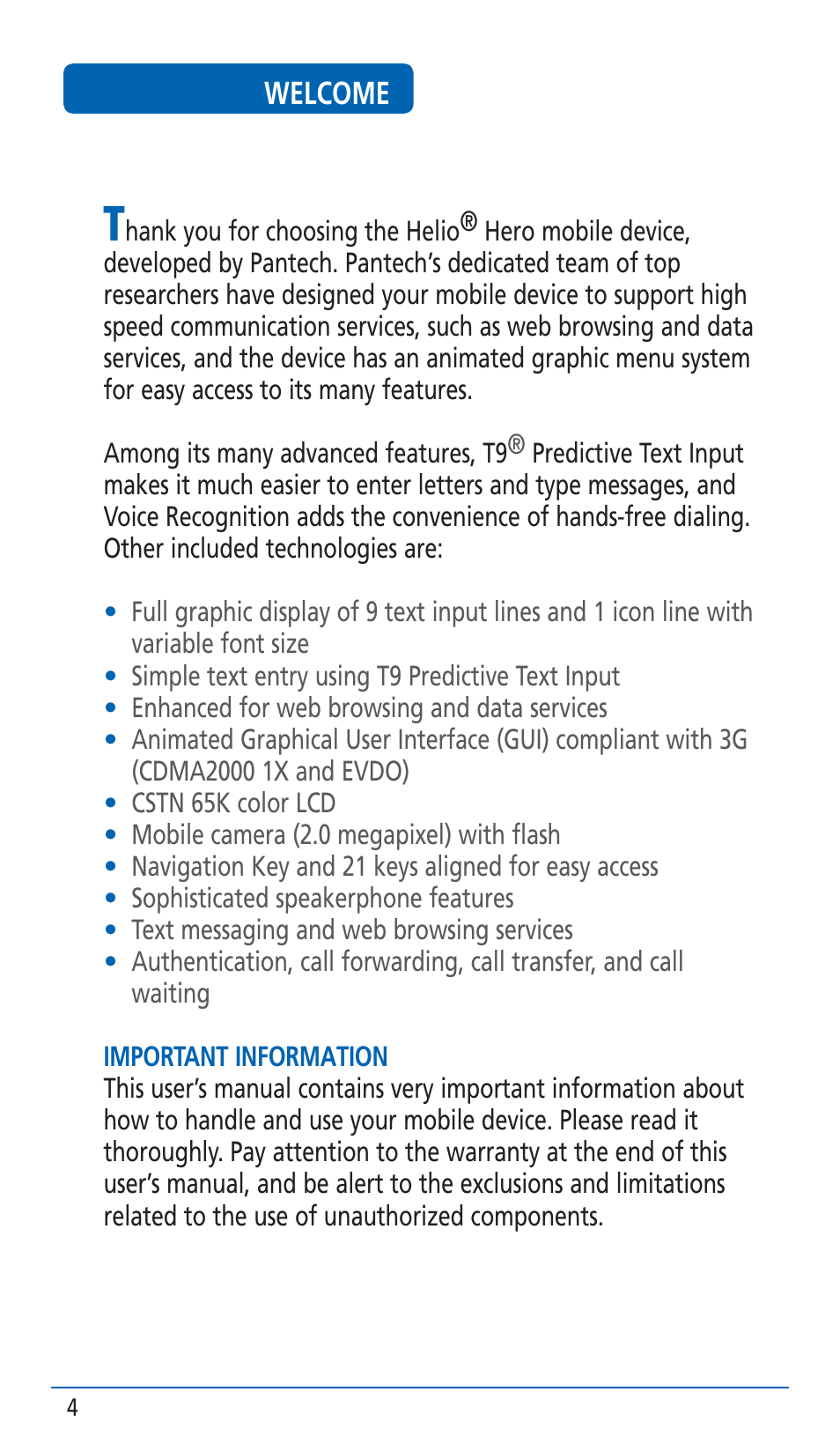 Pantech HERO Cell phone User Manual | Page 4 / 158