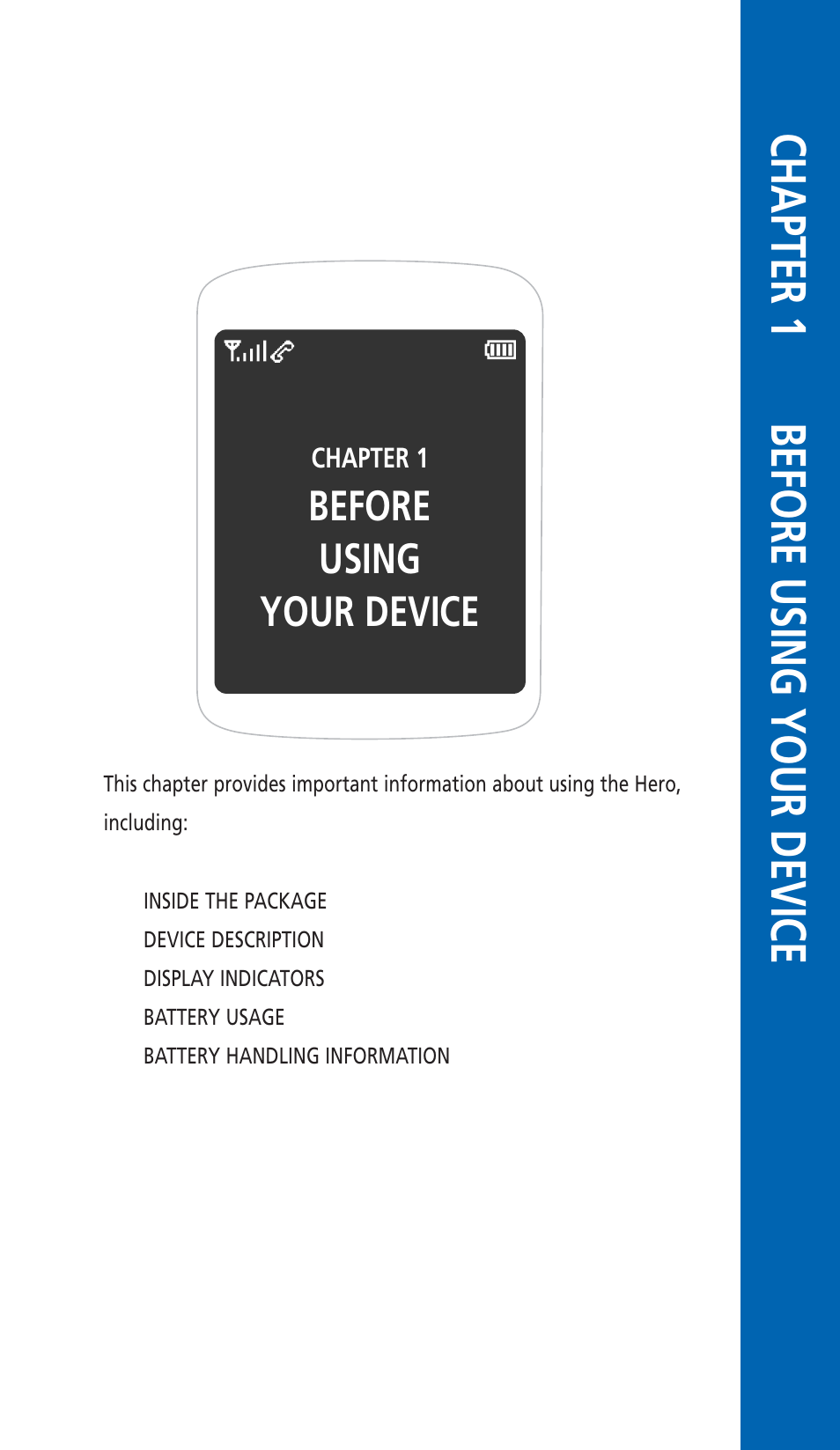 Chapter 1 before using your device, Before using your device | Pantech HERO Cell phone User Manual | Page 9 / 158