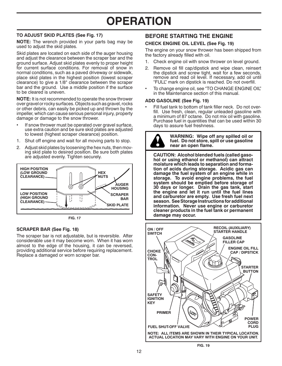 Operation, Before starting the engine | Poulan Pro PP208EPS24L User Manual | Page 12 / 40