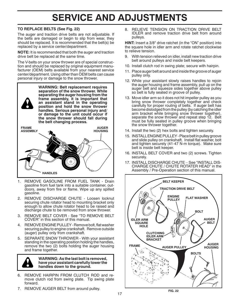 Service and adjustments | Poulan Pro PP208EPS24L User Manual | Page 17 / 40