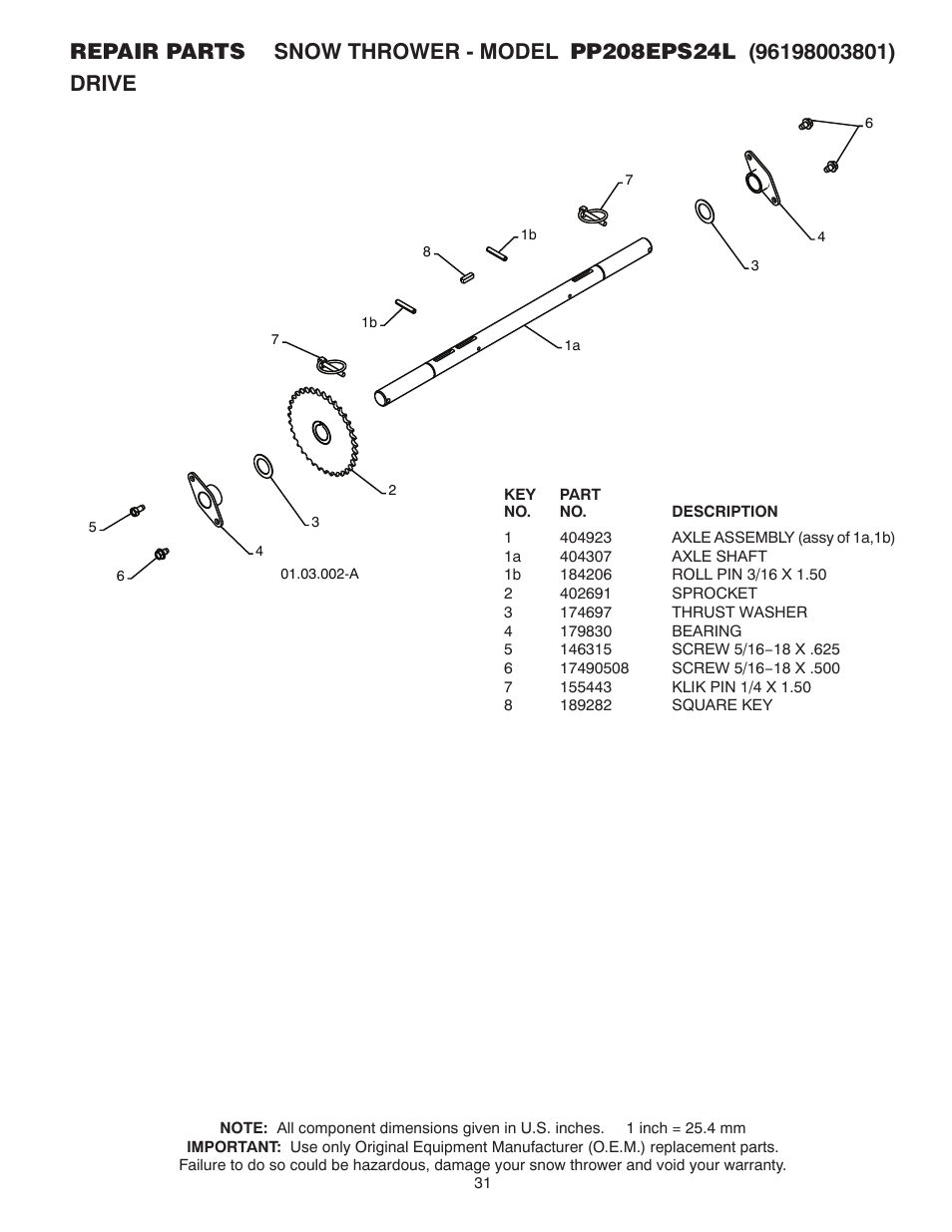 Drive | Poulan Pro PP208EPS24L User Manual | Page 31 / 40