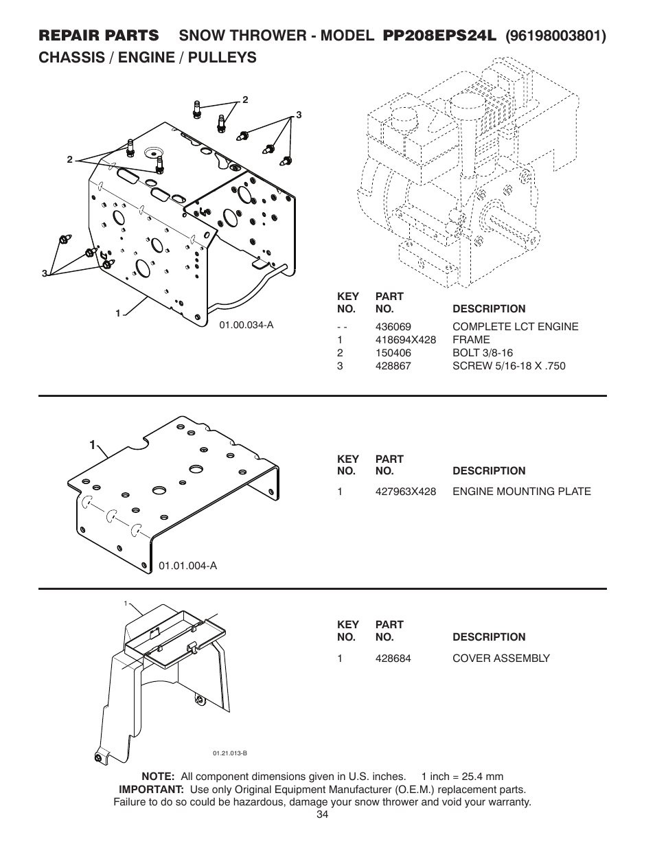 Chassis / engine / pulleys | Poulan Pro PP208EPS24L User Manual | Page 34 / 40