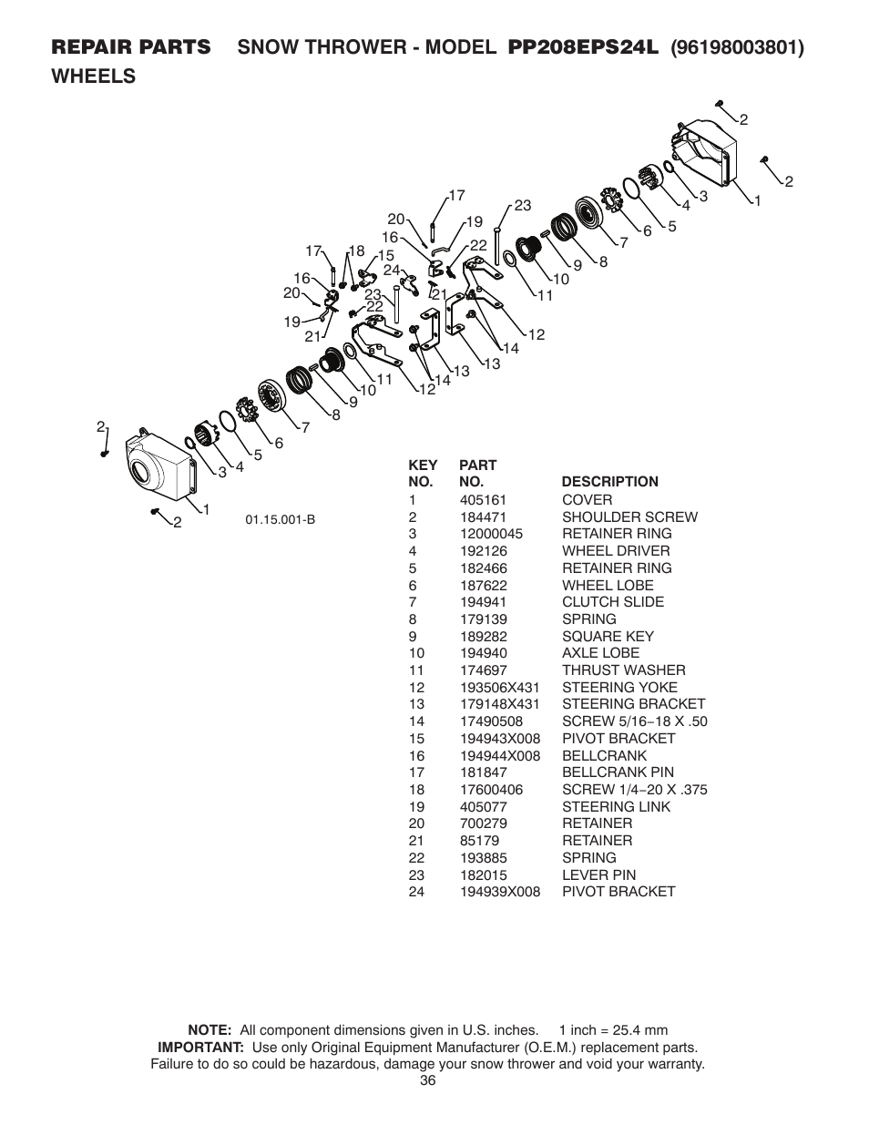 Wheels | Poulan Pro PP208EPS24L User Manual | Page 36 / 40