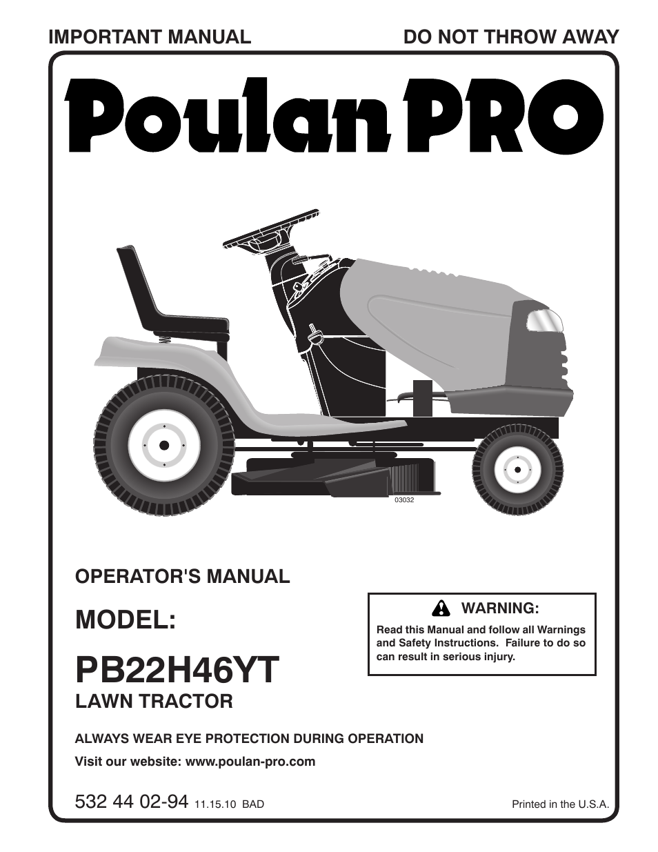 Poulan Pro PB22H46YT User Manual | 28 pages