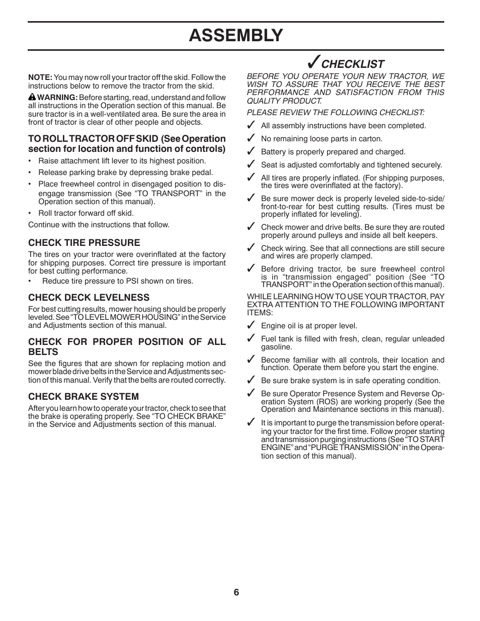 Assembly, Checklist | Poulan Pro PB22H46YT User Manual | Page 6 / 28