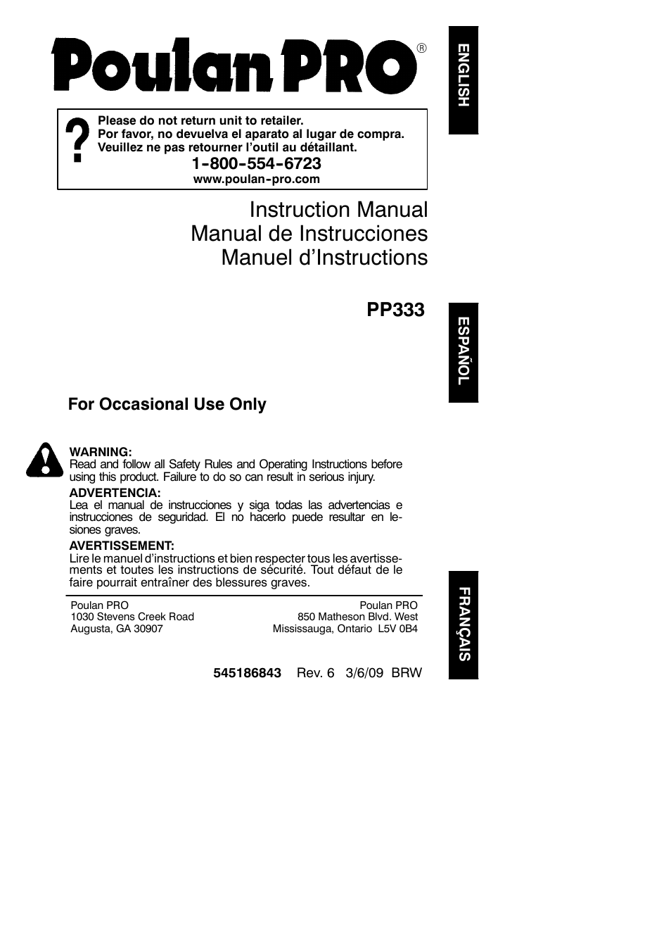 Poulan Pro PP333 User Manual | 22 pages