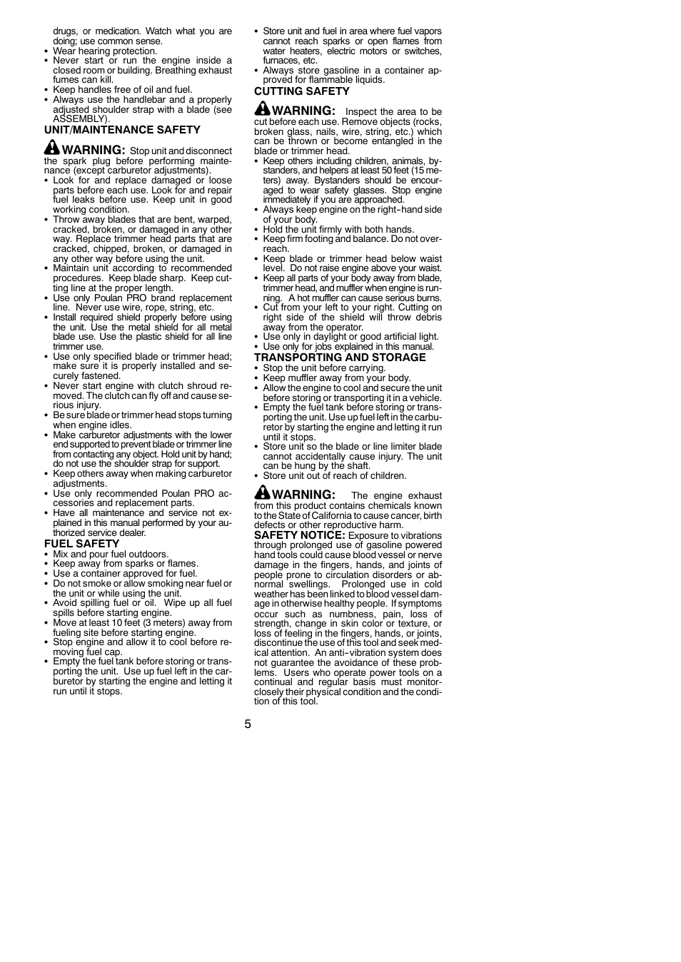 Warning | Poulan Pro PP333 User Manual | Page 5 / 22