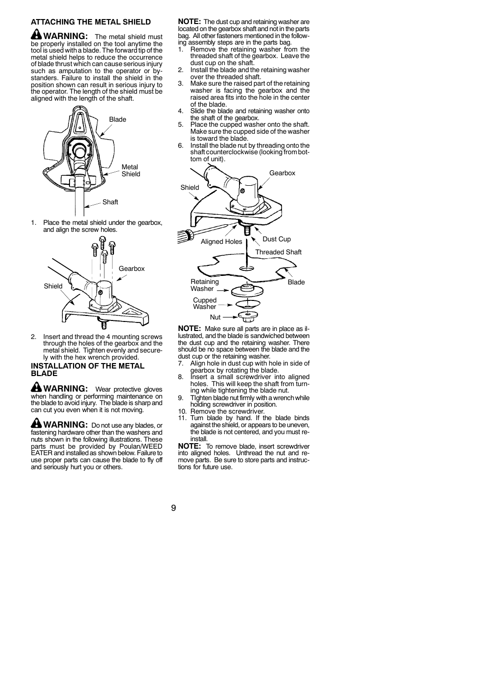 Warning | Poulan Pro PP333 User Manual | Page 9 / 22